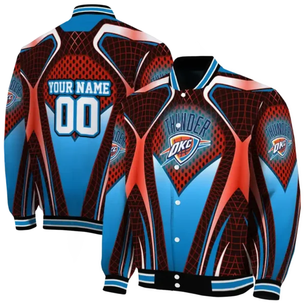 personalized oklahoma city thunder mesh chest black varsity jacket fashion forward.webp