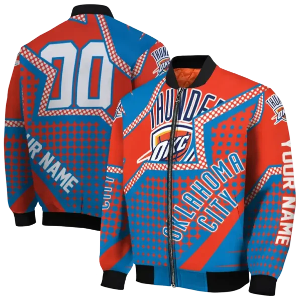 personalized oklahoma city thunder star burst blue bomber jacket fashion forward