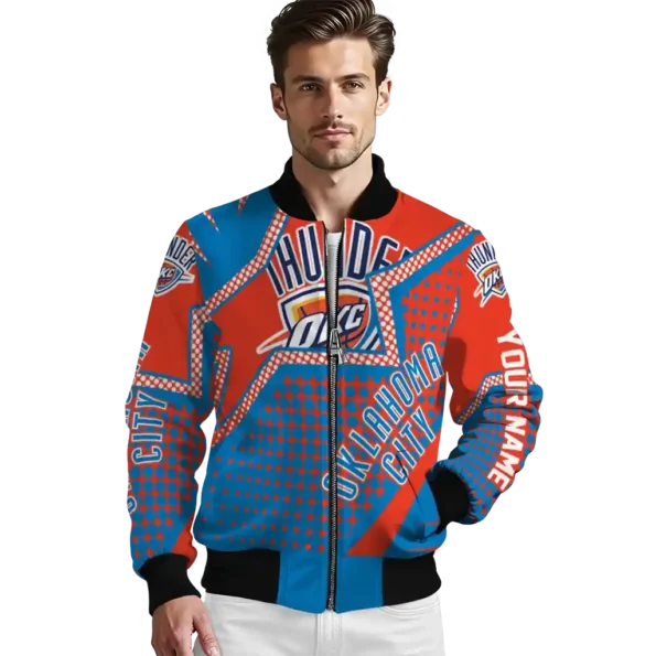 personalized oklahoma city thunder star burst blue bomber jacket high quality