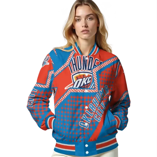 personalized oklahoma city thunder star burst blue varsity jacket latest model.webp
