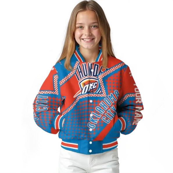personalized oklahoma city thunder star burst blue varsity jacket top rated.webp