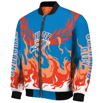 personalized oklahoma city thunder winged blaze blue white bomber jacket best selling