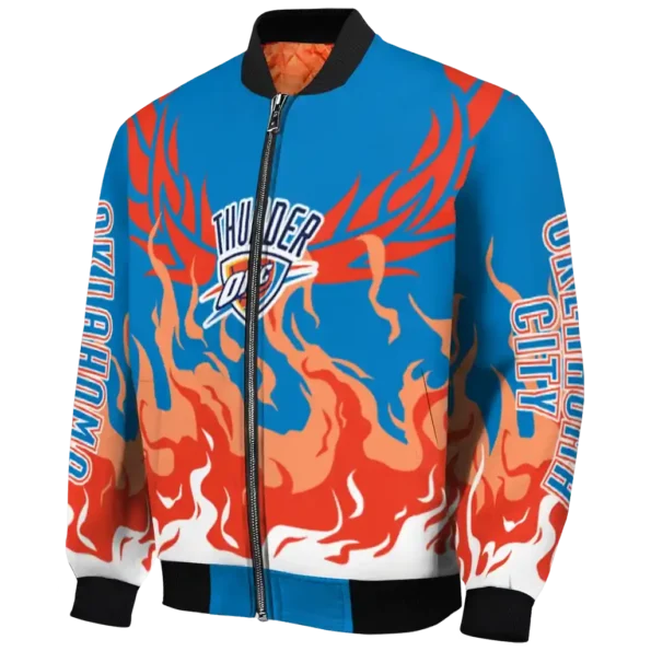 personalized oklahoma city thunder winged blaze blue white bomber jacket best selling