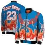 personalized oklahoma city thunder winged blaze blue white bomber jacket best selling