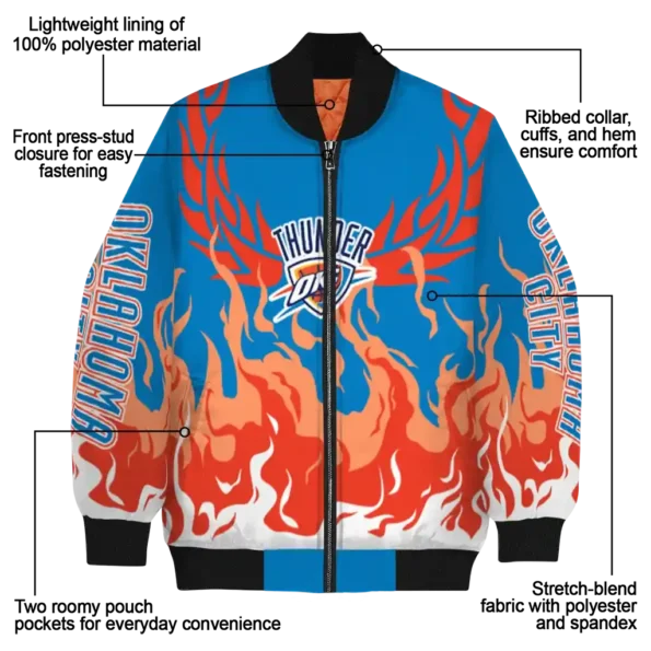 personalized oklahoma city thunder winged blaze blue white bomber jacket new arrival