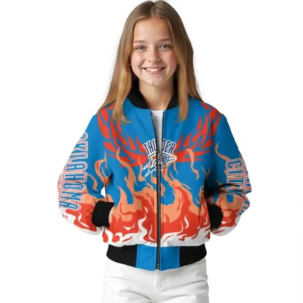 personalized oklahoma city thunder winged blaze blue white bomber jacket top rated