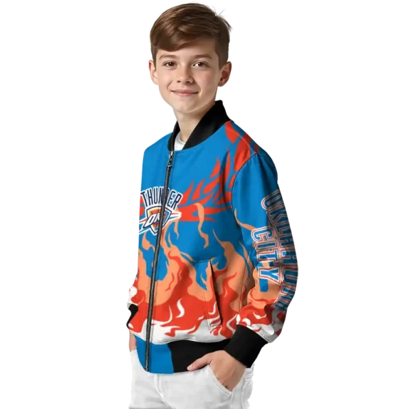 personalized oklahoma city thunder winged blaze blue white bomber jacket trendy