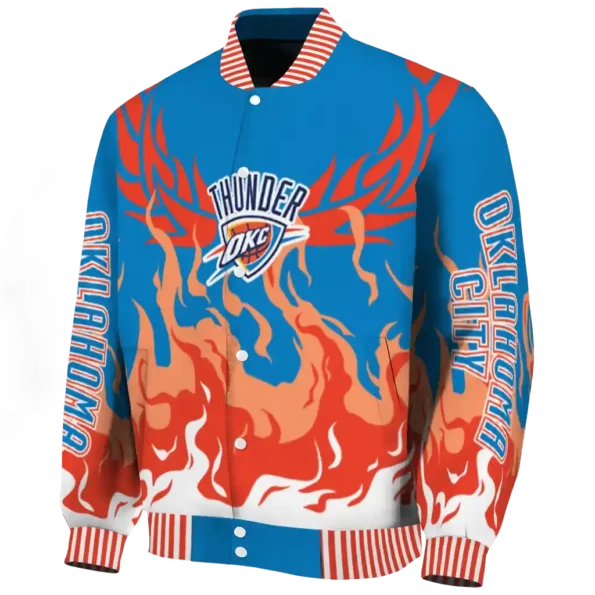 personalized oklahoma city thunder winged blaze blue white varsity jacket best selling.webp