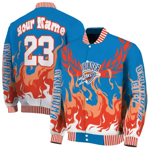 personalized oklahoma city thunder winged blaze blue white varsity jacket fashion forward.webp