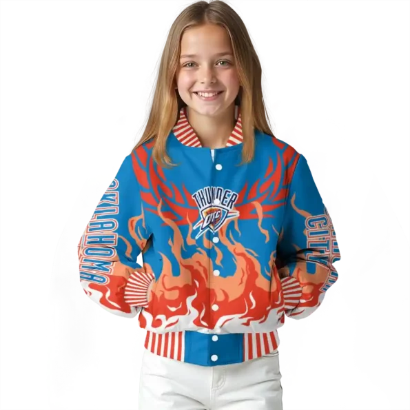 personalized oklahoma city thunder winged blaze blue white varsity jacket top rated.webp