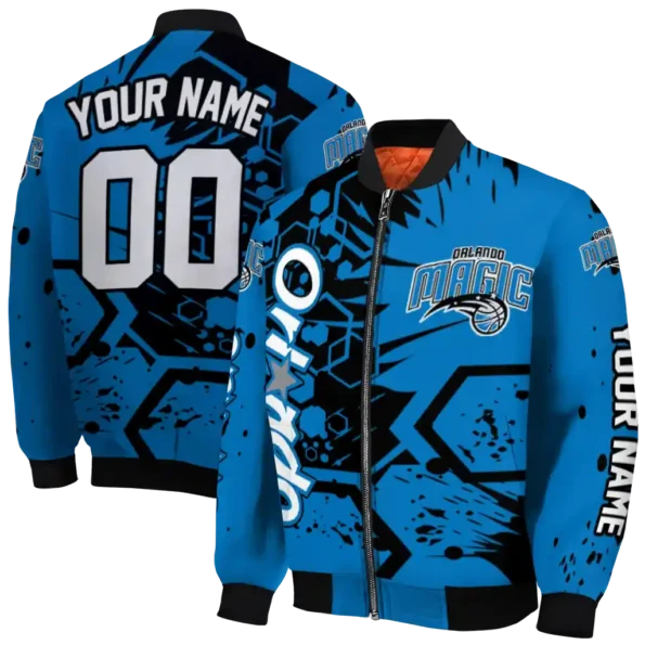 personalized orlando magic hexagon cluster blue black bomber jacket fashion forward