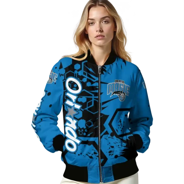 personalized orlando magic hexagon cluster blue black bomber jacket latest model