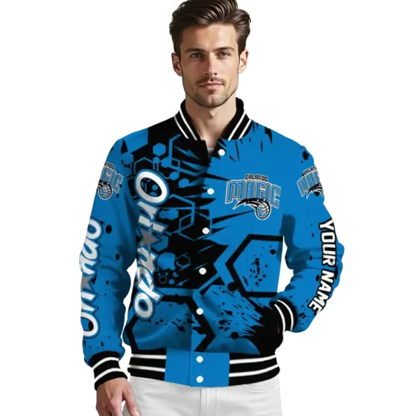 personalized orlando magic hexagon cluster blue black varsity jacket high quality.webp