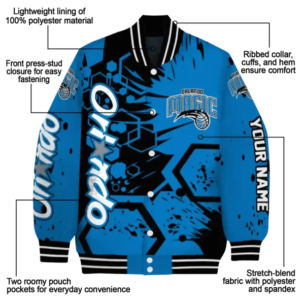 personalized orlando magic hexagon cluster blue black varsity jacket new arrival.webp
