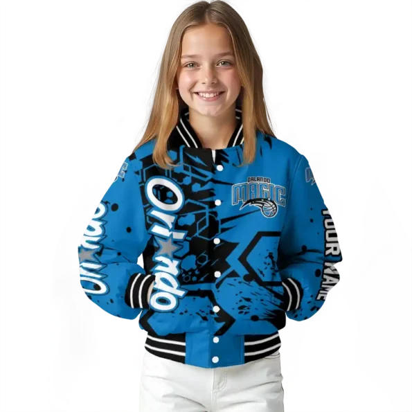 personalized orlando magic hexagon cluster blue black varsity jacket top rated.webp