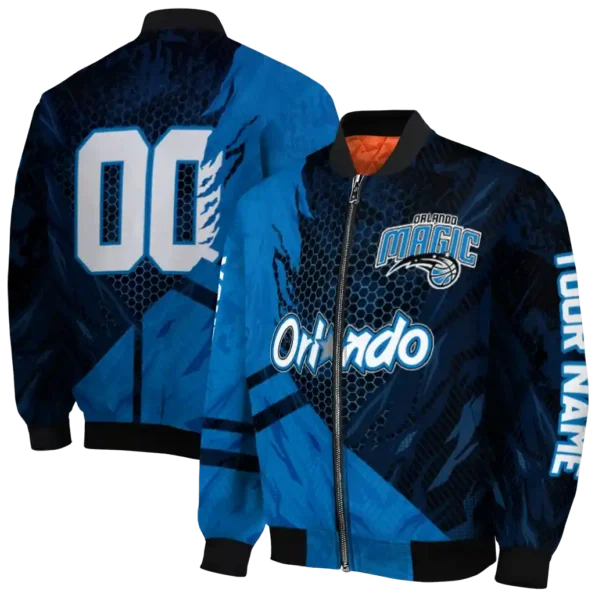 personalized orlando magic hexagon mesh blue black bomber jacket fashion forward