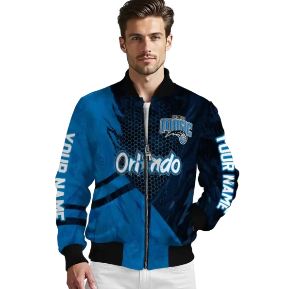 personalized orlando magic hexagon mesh blue black bomber jacket high quality
