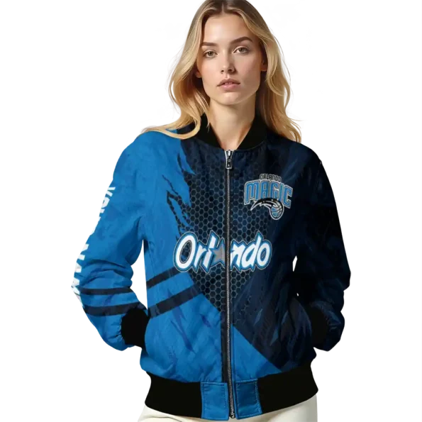 personalized orlando magic hexagon mesh blue black bomber jacket latest model
