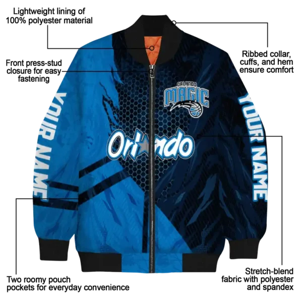 personalized orlando magic hexagon mesh blue black bomber jacket new arrival