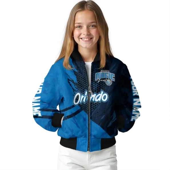 personalized orlando magic hexagon mesh blue black bomber jacket top rated