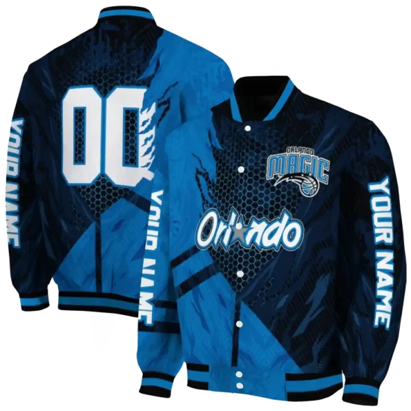 personalized orlando magic hexagon mesh blue black varsity jacket fashion forward.webp