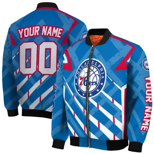 personalized philadelphia 76ers chevron angles blue bomber jacket fashion forward