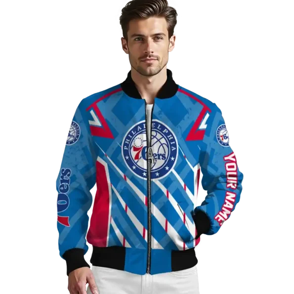 personalized philadelphia 76ers chevron angles blue bomber jacket high quality