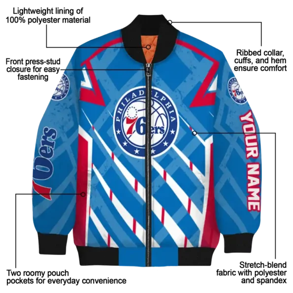 personalized philadelphia 76ers chevron angles blue bomber jacket new arrival