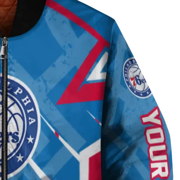 personalized philadelphia 76ers chevron angles blue bomber jacket premium grade