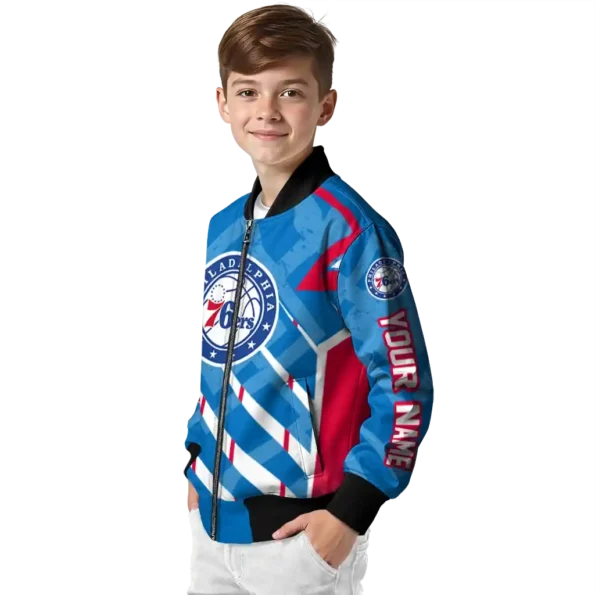 personalized philadelphia 76ers chevron angles blue bomber jacket trendy