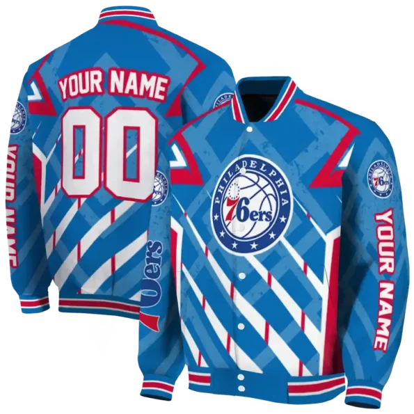 personalized philadelphia 76ers chevron angles blue varsity jacket fashion forward.webp