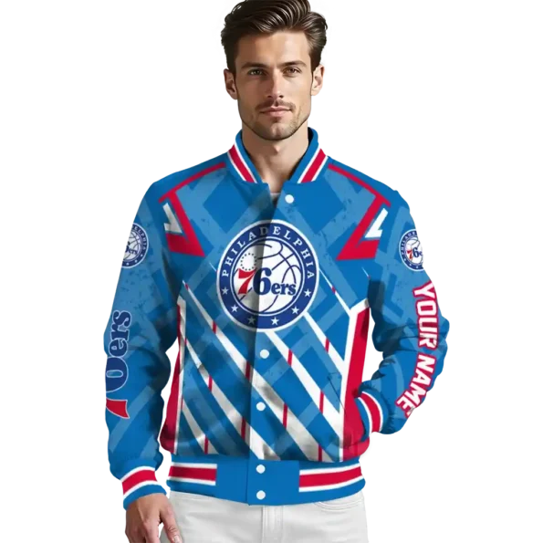 personalized philadelphia 76ers chevron angles blue varsity jacket high quality.webp