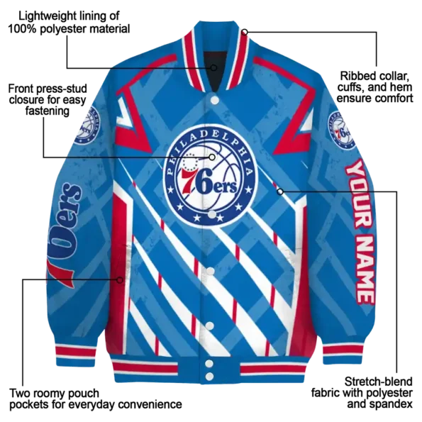 personalized philadelphia 76ers chevron angles blue varsity jacket new arrival.webp