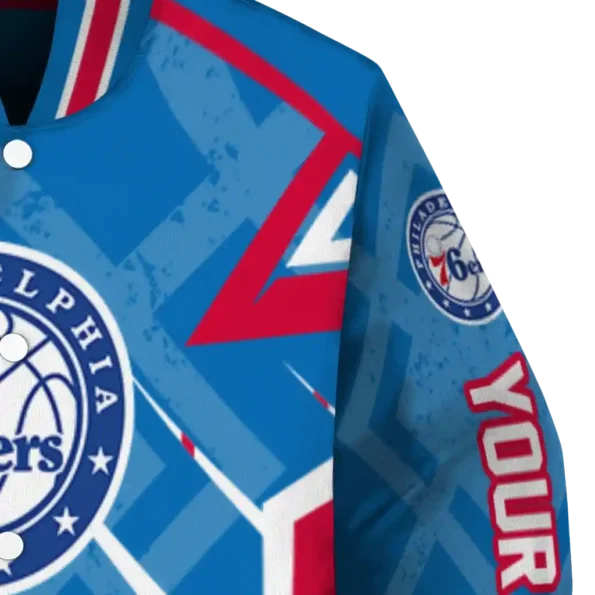 personalized philadelphia 76ers chevron angles blue varsity jacket premium grade.webp