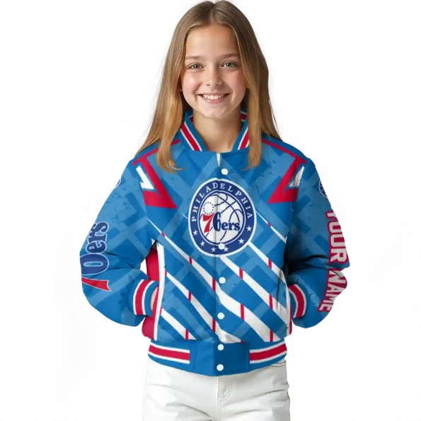 personalized philadelphia 76ers chevron angles blue varsity jacket top rated.webp