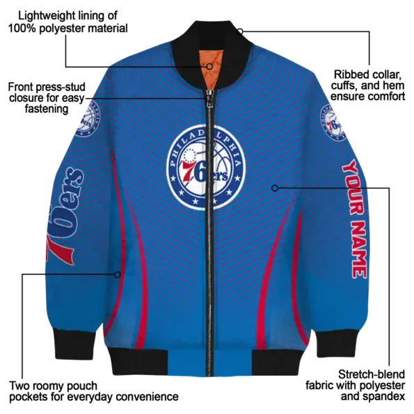 personalized philadelphia 76ers chevron arrow blue bomber jacket new arrival