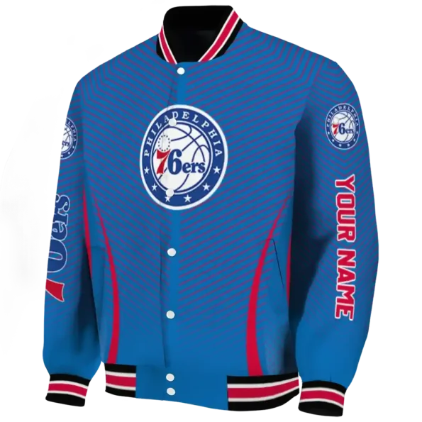 personalized philadelphia 76ers chevron arrow blue varsity jacket best selling.webp