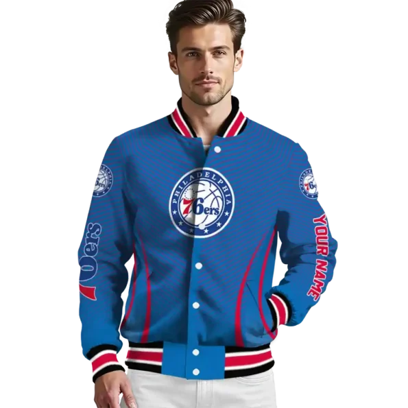 personalized philadelphia 76ers chevron arrow blue varsity jacket high quality.webp