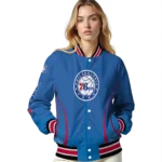 personalized philadelphia 76ers chevron arrow blue varsity jacket best selling.webp