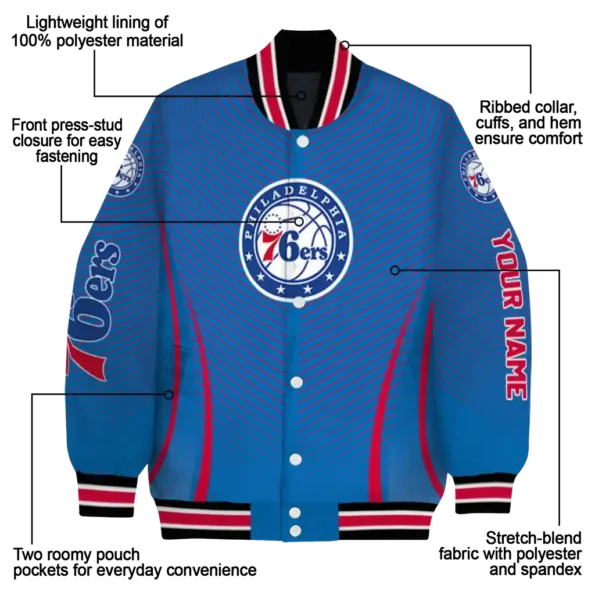 personalized philadelphia 76ers chevron arrow blue varsity jacket new arrival.webp