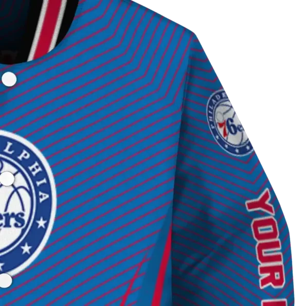 personalized philadelphia 76ers chevron arrow blue varsity jacket premium grade.webp