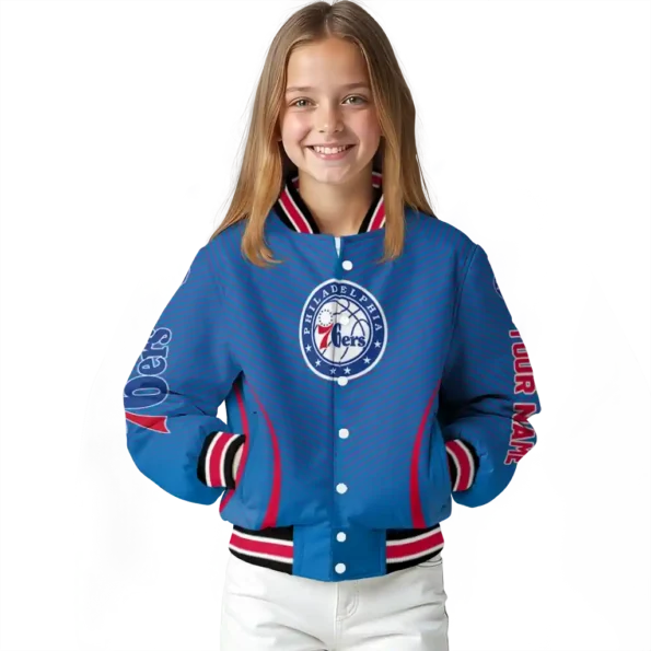 personalized philadelphia 76ers chevron arrow blue varsity jacket top rated.webp