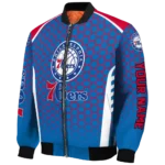 personalized philadelphia 76ers hexagon grid blue bomber jacket best selling