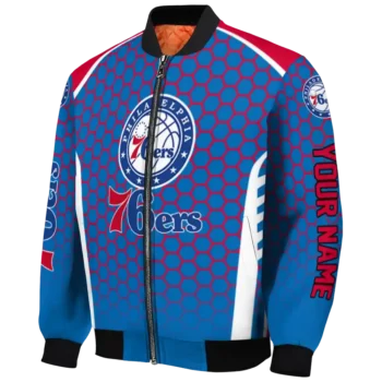 personalized philadelphia 76ers hexagon grid blue bomber jacket best selling