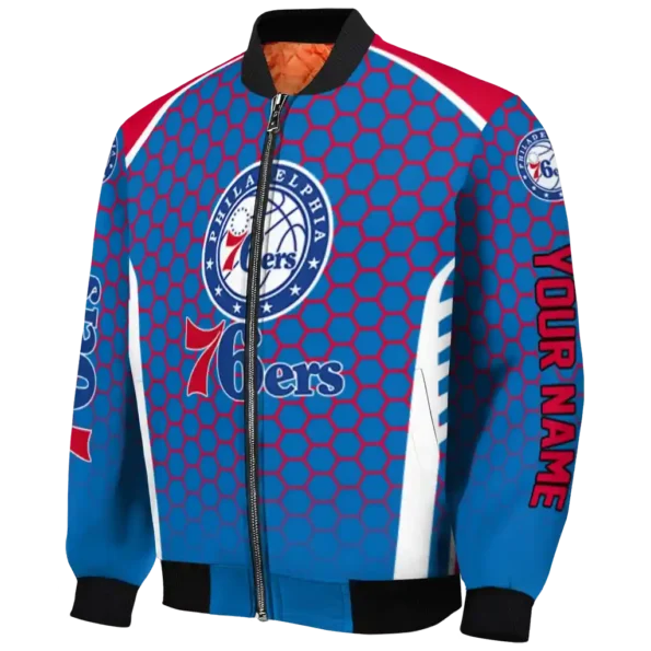 personalized philadelphia 76ers hexagon grid blue bomber jacket best selling