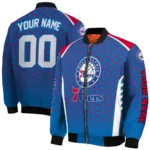 personalized philadelphia 76ers hexagon grid blue bomber jacket best selling