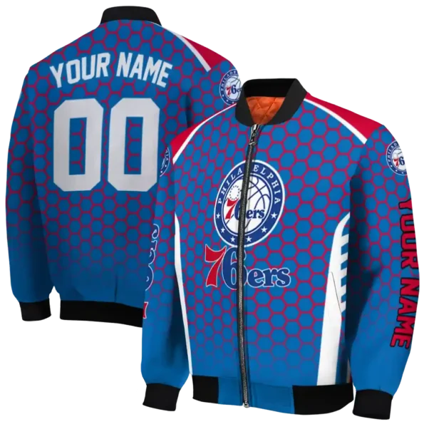 personalized philadelphia 76ers hexagon grid blue bomber jacket fashion forward