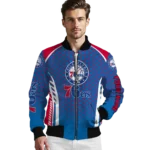 personalized philadelphia 76ers hexagon grid blue bomber jacket best selling