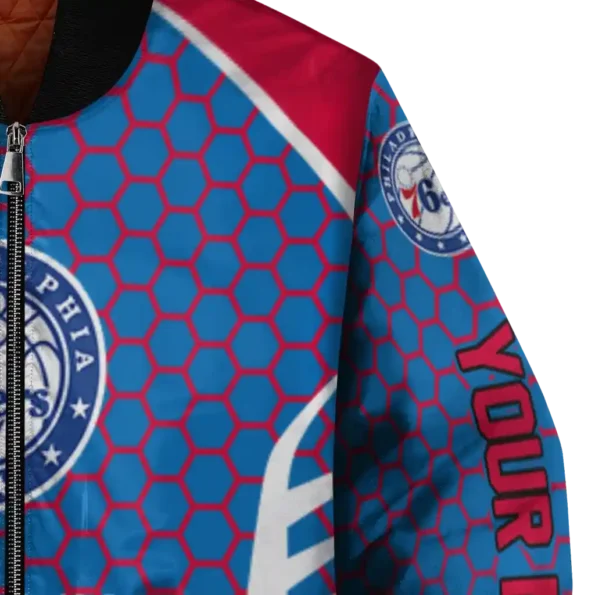 personalized philadelphia 76ers hexagon grid blue bomber jacket premium grade