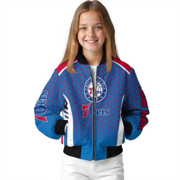 personalized philadelphia 76ers hexagon grid blue bomber jacket top rated